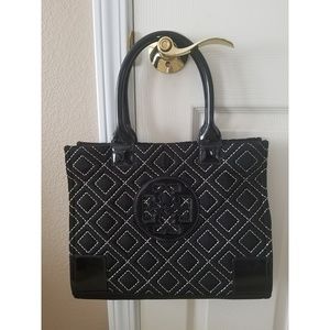 TORY BURCH Mini Ella Quilted Nylon Tote Bag Black